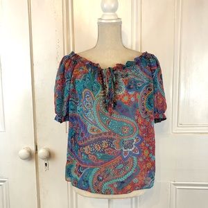 CLEARANCE  International Silk Paisley Flowy Tie Collar XS Blouse Top